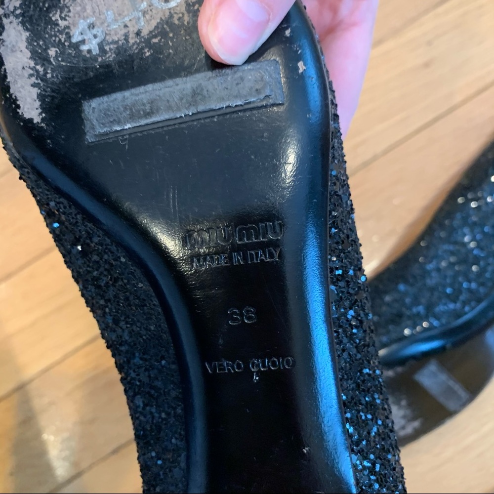 Miu Miu Round Toe Sparkly Kitten Heel Shoes Sz 38 - image 6